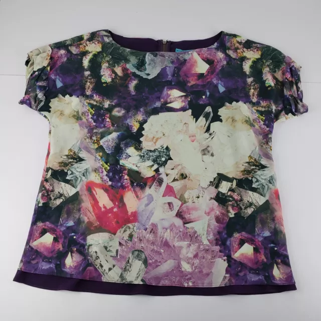 Alice + Olivia Blouse Floral Silk Blend Exposed Zip Purple Floral Women's Medium