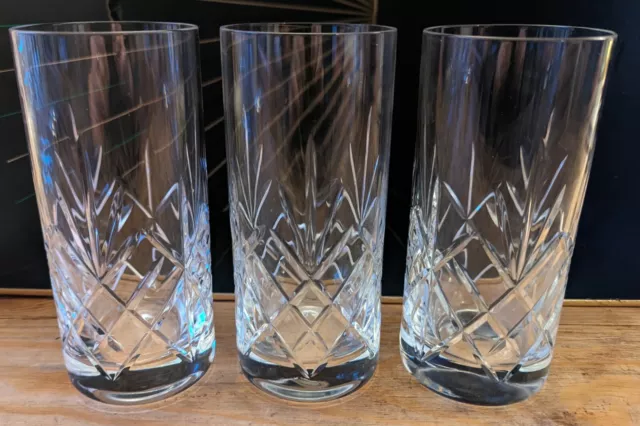 3 Vgc 15Cm Beautiful Heavy Cut Crystal Hi-Ball Tumblers Glasses