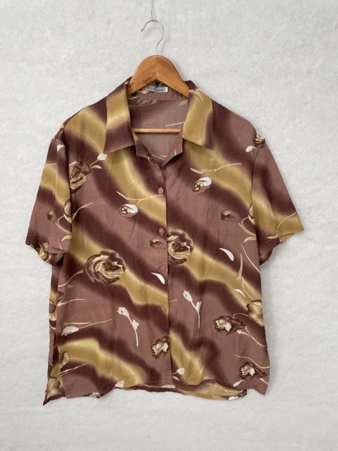 Camicia vintage donna marrone e oro design floreale taglia XXL
