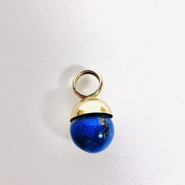 Vintage Signed DGD 14k Yellow Gold 8mm Round Lapis Lazuli Charm Pendant