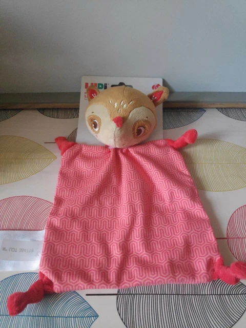 Doudou plat bichette biche faon beige rose rouge Ludi neuf+ cadeau