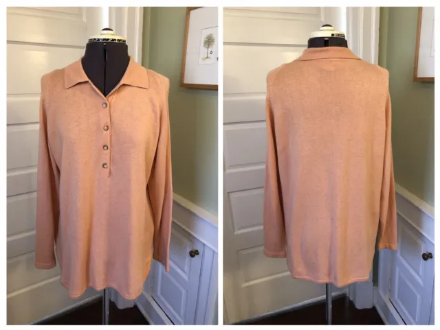 Neiman Marcus Terracotta Peach Silk and Cashmere Collared Tunic Style Sweater, M