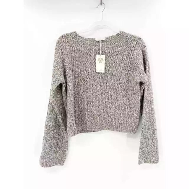 Ramy Brook Dominique Taupe Wool Cashmere Metallic Knit Long Sleeve Sweater XS 3