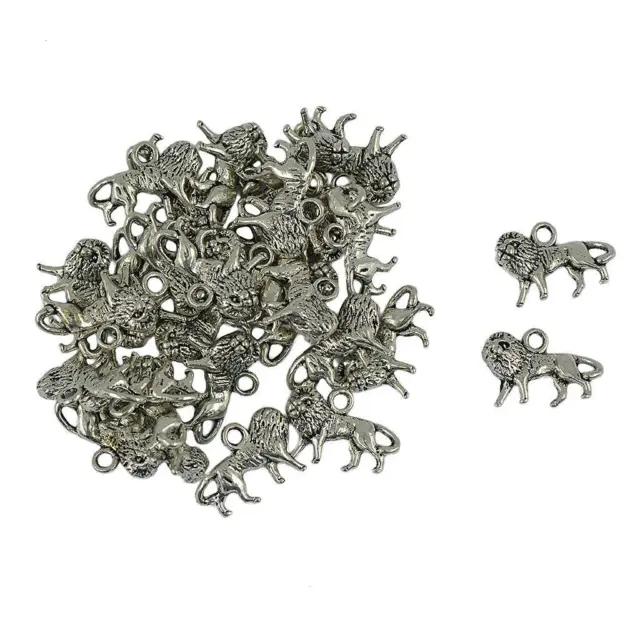 50 Stück Tibetisches Silber 3D-Löwen-Charme-Anhänger Schmuckzubehör