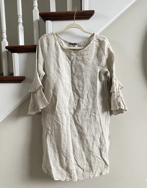 PIAZZA DEL TEMPIO 100% Linen Dress MED Taupe Tan Beach Vacation Lagenlook  Italy $17.47 - PicClick