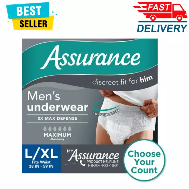 ASSURANCE INCONTINENCE UNDERWEAR For Men Maximum Absorbency, Size L/XL ...