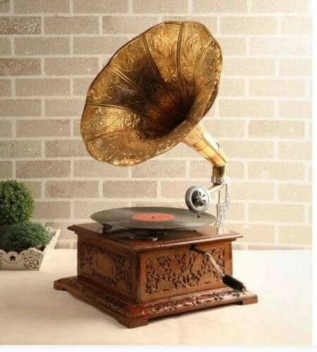 Handmade Gramophone Antique Fully Functional Working Phonograph Win-Up Record