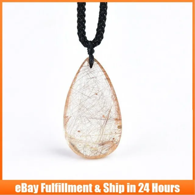 Natural Gold Rutilated Quartz Point Droplet Pendant Crystal Healing Necklace US