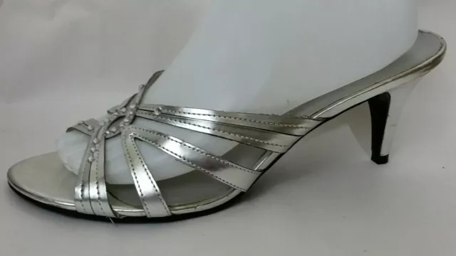 FIONI Night Silver Womens 10 M Open Toe Stiletto Pump Heels Strappy Slides Shoes