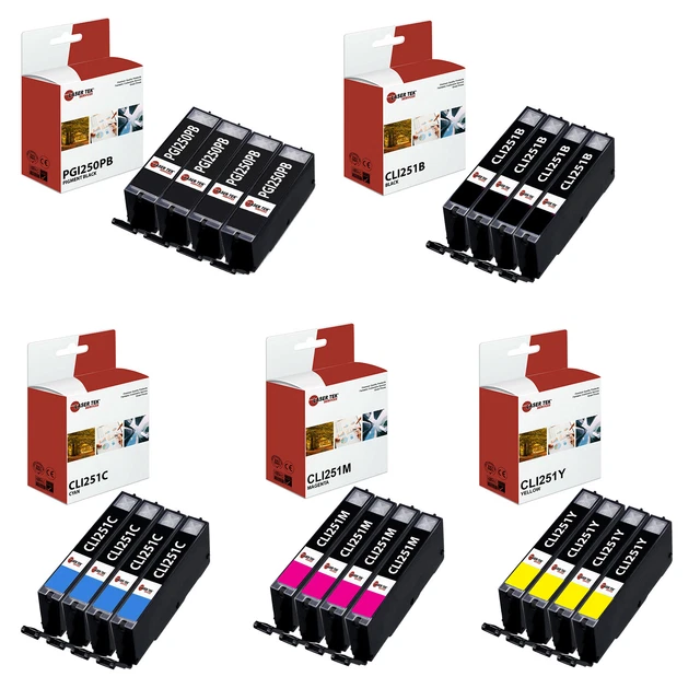 20Pk LTS PGI-250 CLI-251 PGBK/B/C/M/Y HY Compatible for Canon Pixma MG5420 Ink