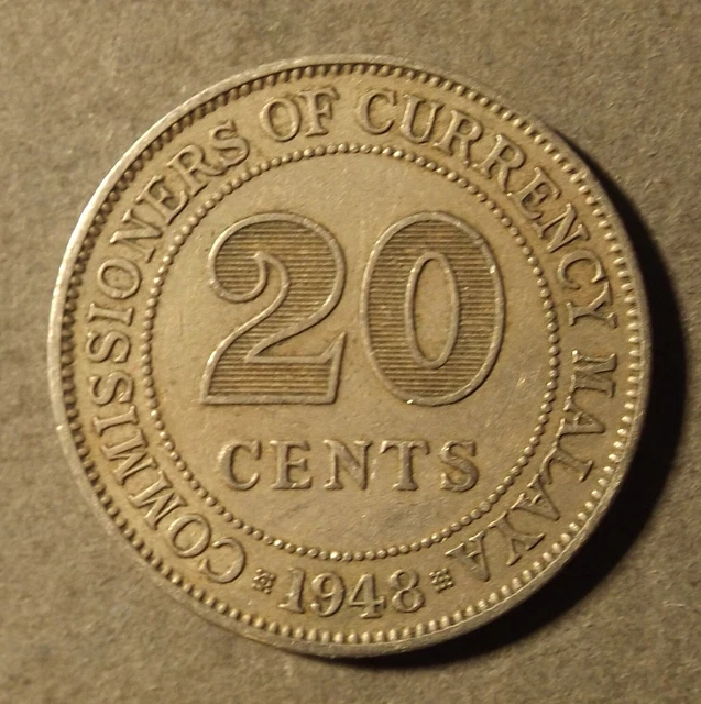 Commissioners Of Currency Malaya 20 Cent Coin Dated 1948 Nice Coin