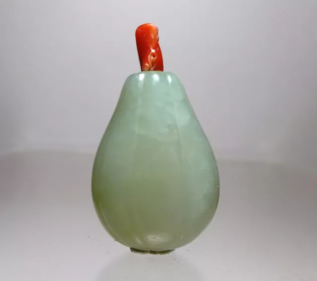 19th Century Carved Celadon Jade SNUFF BOTTLE, Lobed Gourd