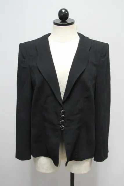 Armani Collezioni Ribbed Black Blazer Stylish Black Gathered Button Women's 14