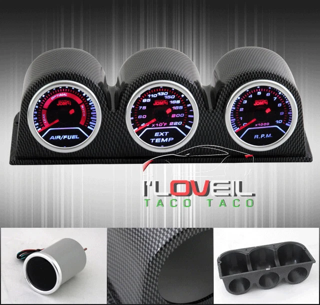 Air Fuel + Gas Temp + Tachometer Gauges + Cf Dash Mount Pod Carrier Jdm