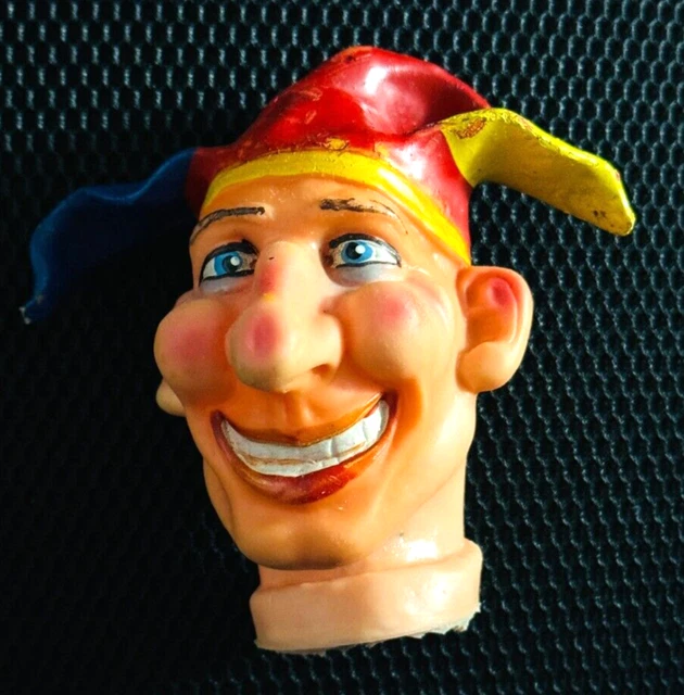 Fingerpuppe Mann mit Narrenkappe, lange Nase, Zähne Lachen, Rot Gelb Blau, 14 cm