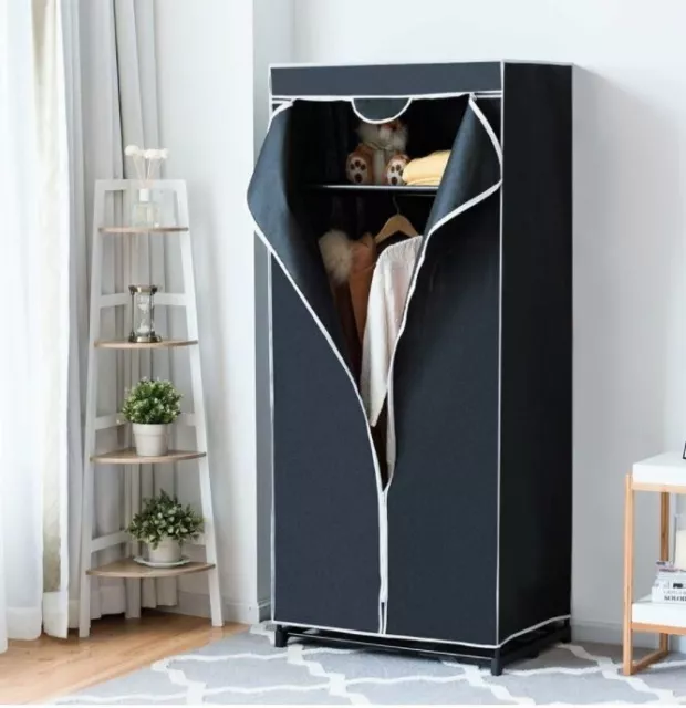 Fabric Wardrobe Portable Single Clothes Closet Foldable Garmen Storage W/ Rail
