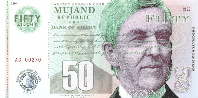 Mujand Republic Banknote 50 Zilchy 2013 Unc Specimen, Private, Note