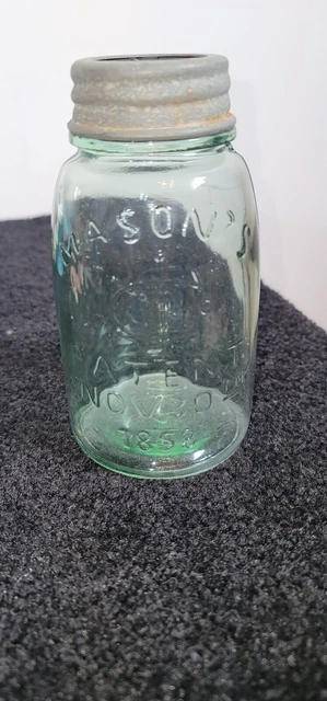 Vnt Mason's Jar, Nov. 30th 1858 olive small mouth H430