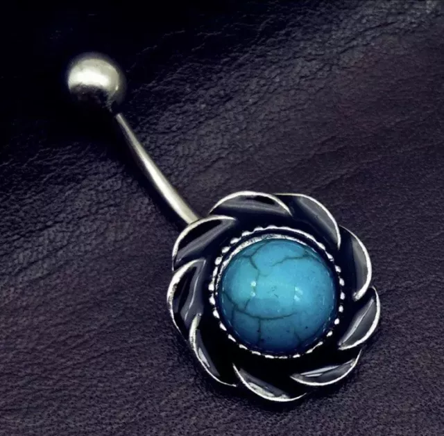 14 G USA 🇺🇸 Tribal Turquoise Sun Belly Button Ring Surgical Steel ~Bohemian~