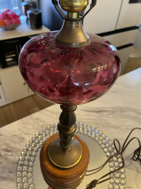 Vintage Fenton Cranberry Thumbprint Glass and Brass Table Lamp