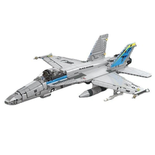 BUILDING BLOCKS MOC Military F-18 Fighter Jet Aircraft Bricks Model ...