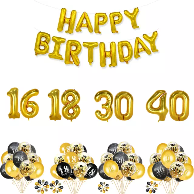 16" Gold Happy Birthday Balloons AF 16th 18th 30th 40th Number 12" Latex Ballons