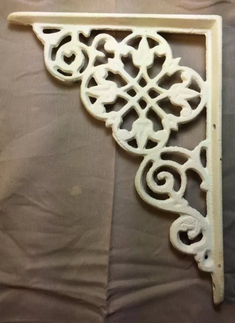 SET of 2 ANTIQUE WHITE VICTORIAN FLORAL STYLE CAST IRON BRACE / BRACKET