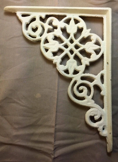 SET of 4 ANTIQUE WHITE VICTORIAN FLORAL STYLE CAST IRON BRACE / BRACKET