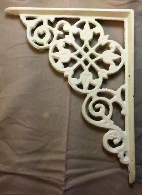Set Of 2 Antique White Victorian Floral Cast Iron Braces Brackets