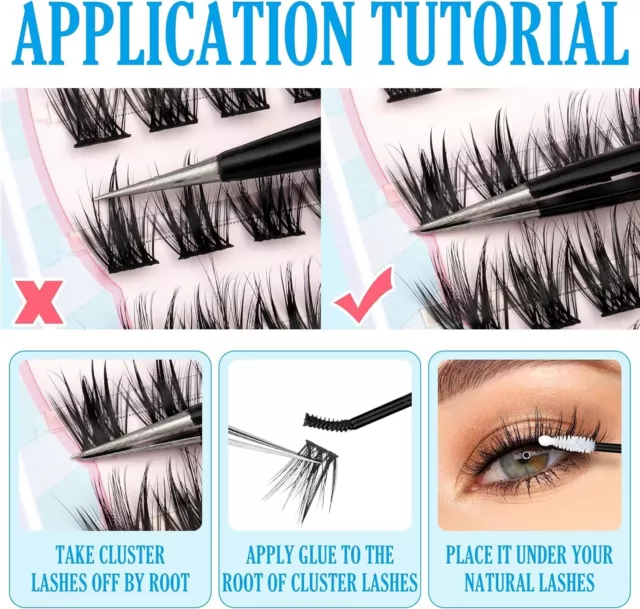 DIY Eyelash Extension Kit, Lash Clusters with Strong Hold Bond Seal and Tweezers