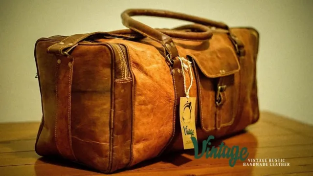 NEW Vintage Handmade Goat Leather Duffle Bag,Gym Bag,Overnight Bag Square 24"