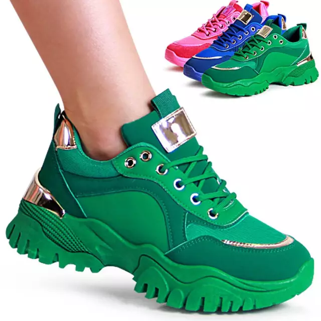 Donna Plateau Scarpe da Ginnastica con Zeppa Chunky Scarpe Basse Lacci