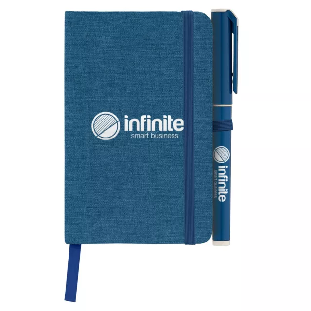 Personalized Melville 3.5" x 5.5" RPET Notebook & Islander Bio Pen Gift Set 50