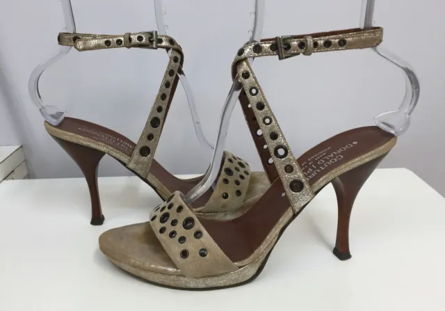 Donald Pliner Couture Shoes Taupe Silver Metallic Suede Grommets Nailheads 8 N