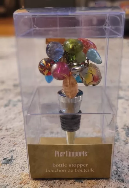 PIER 1 IMPORTS Bottle Stopper  Multi Color Art Glass Wine Brand New 460/4604