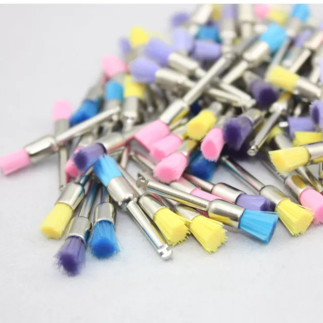 100 Pcs Dental Mixed Color Nylon Latch Flat Polishing Polisher Prophy Brushes