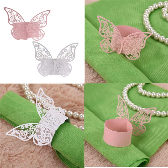 50 PIEZAS Anillo de Serpina Mariposa Soporte de Papel Mesa Fiesta Boda Favores Banquete Lo último@