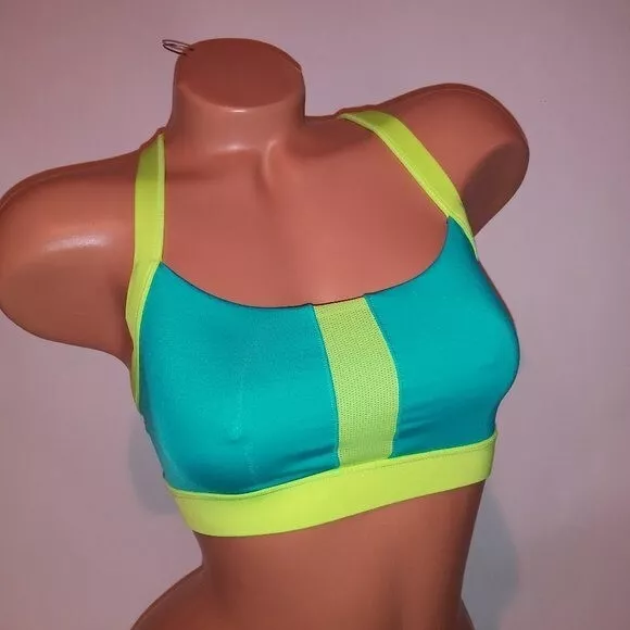 CG CHAMPION DUO DRY Athletic Sports Bra Small NEON Teal Green