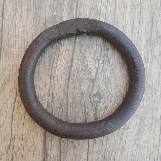 Vtg horse heavy iron tie hitching ring handforged wagon plow farm garden decor