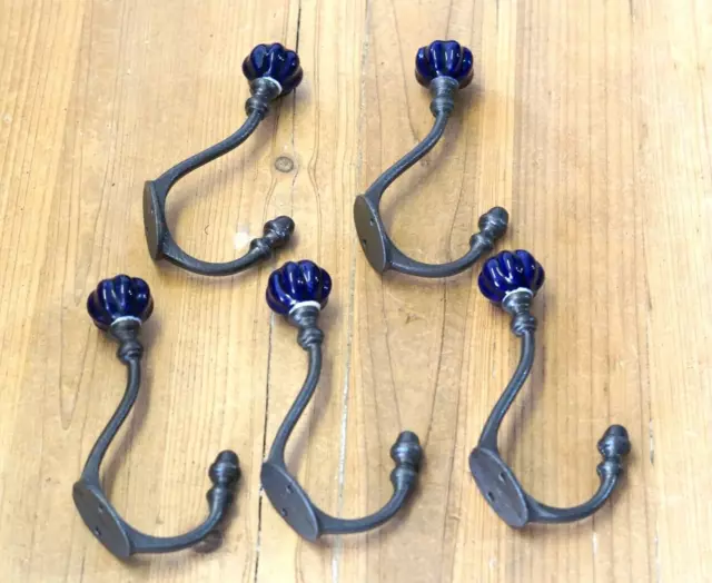 5 Coat Hooks Iron Vintage Antique Look Hook Key Bath Towel Hardware Hall Tree