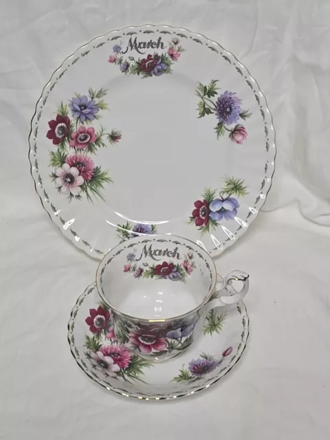 Royal Albert Flower Of The Month  March  *Anemones*  Cup, Saucer, Plate Trio