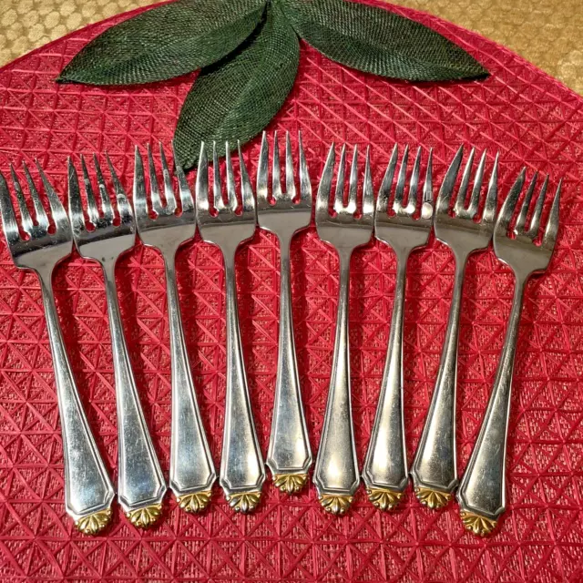 (9) Oneida Cube HENLEY GOLDEN Discontinued Salad Forks Stainless Flatware LOT