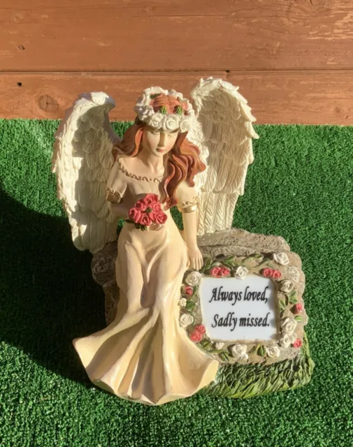 Angel with Flowers on Rock LED Lighting Plaque  Grave cemetery memorial ornament
