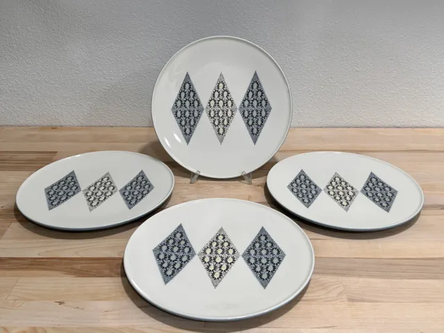 Set of 4 Informal True China Iroquois Blue Diamonds by Ben Seibel Dinner Plates