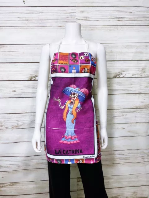 Mexican Womens Day Of The Dead Apron Loteria La Catrina Multicolor Pocket Mandil