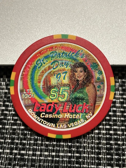 $5 Lady Luck Casino Chip Poker Chip Las Vegas Nevada St. Patricks Day 97 Le