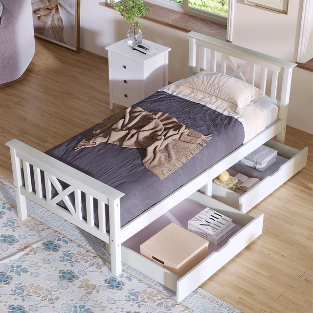 3FT WOODEN BED Frame Solid Pine Wood Single Bed 90x190 cm Bed Furniture ...