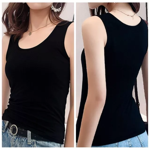 Femme Fille Débardeur Haut Court Extensible T-Shirt Casual Eté Noir