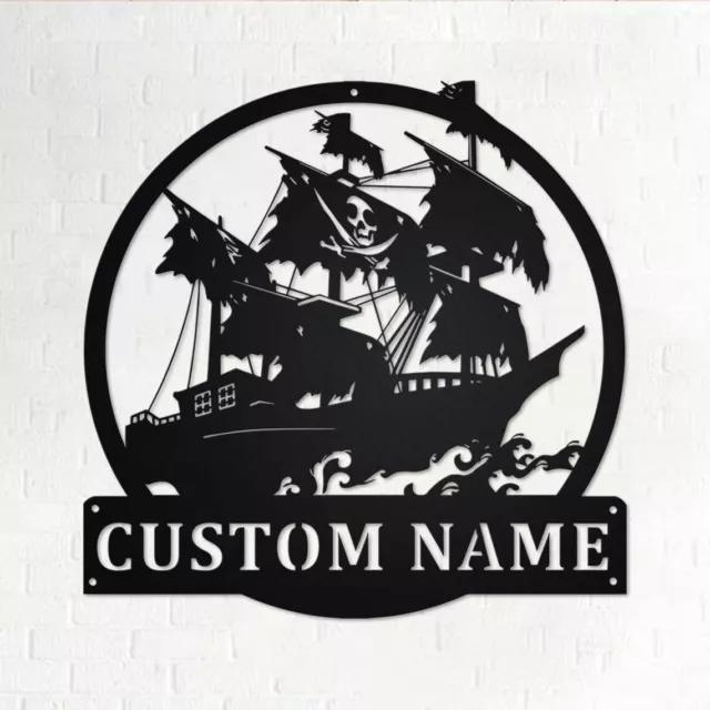 Personalized Pirate Ship Metal Name Sign, Custom Name Wall Art Decor