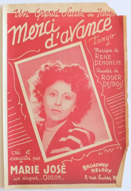 Partition ancienne-MERCI D'AVANCE  Musique de: RENE DENONCIN